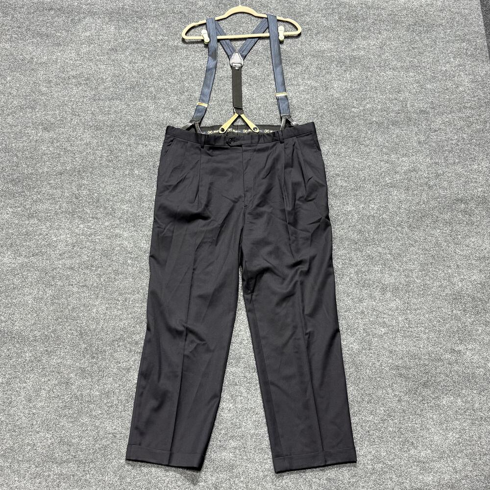 Hart Schaffner Marx Dress Pants Mens 41x31 Black Pleated Silk Suspenders